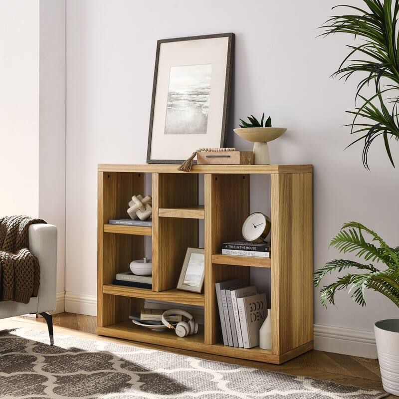 7 Cube Storage Spaces Open Wooden Shelf Bookcase, Cabinet with Cube Storage Spaces,Floor Standing Bookshelf - Natural