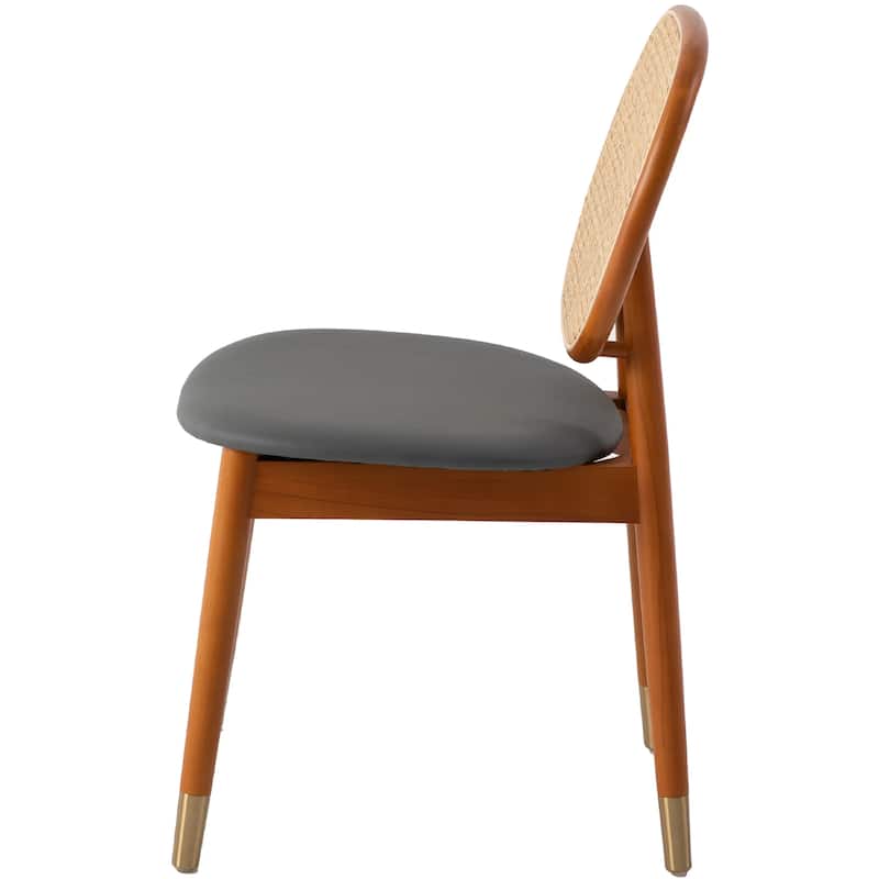 Holbeck Modern Rattan Leather Upholstered Dining Chair with Plush Padding Beech Wood Legs for Stylish Homes Set of 2