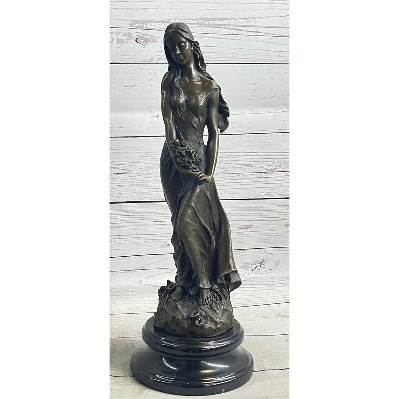 Signed Original French Milo Bridal Gift Bride With Bouquet Of Flower Bronze Figure