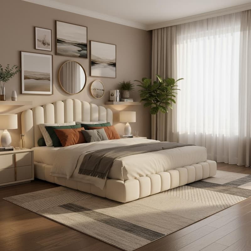 Velvet Upholstered Queen Floor Bed by Harper&Bright Designs