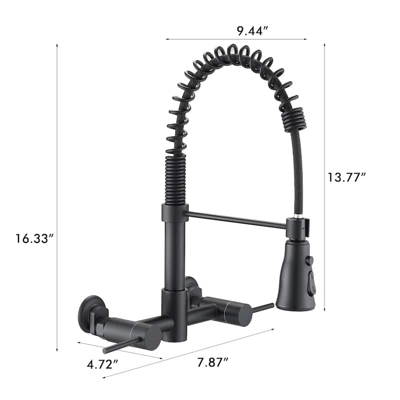 PROOX Double Handle Kitchen Faucet with Pull Out Sprayer Wall Mounted