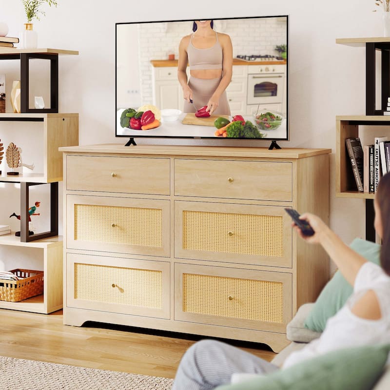 Moasis 6-Drawer Rattan Storage Chest of Drawers Cabinet Dresser