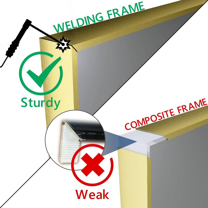 TOOLKISS Right Angle Aluminum Frame Bathroom Vanity Mirror with Clear Glass