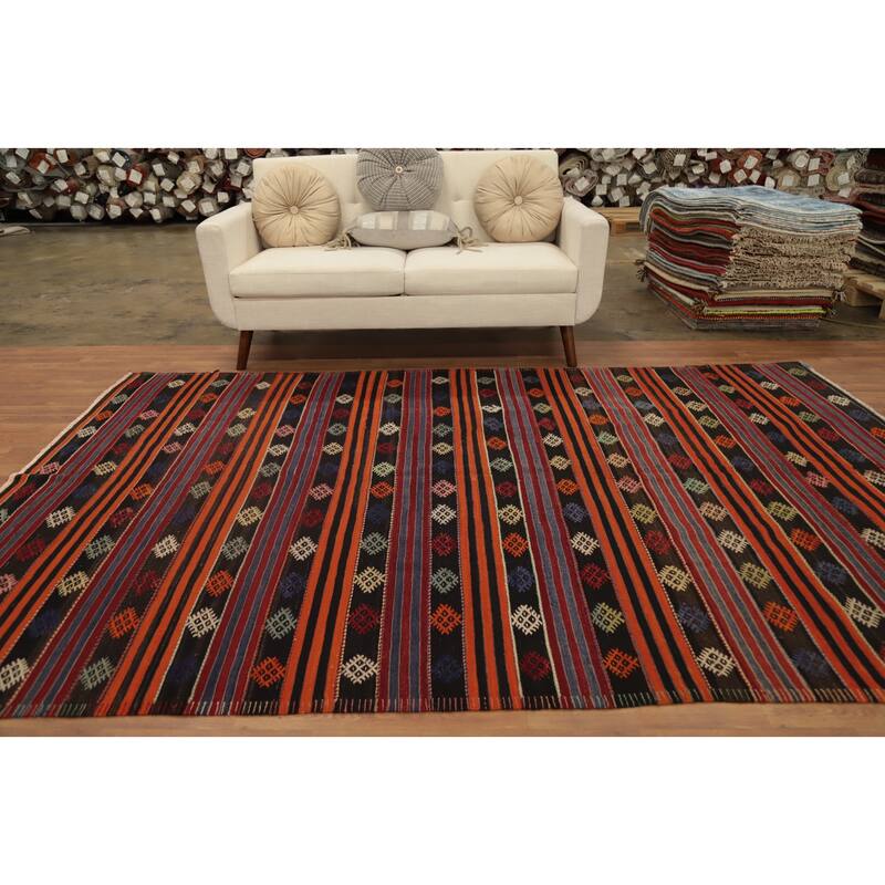 Hand Woven Oriental 100% Wool Carpet Southwestern Tribal Multi-Colored Kilim Area Rug - 9' 7'' X 6' 3''