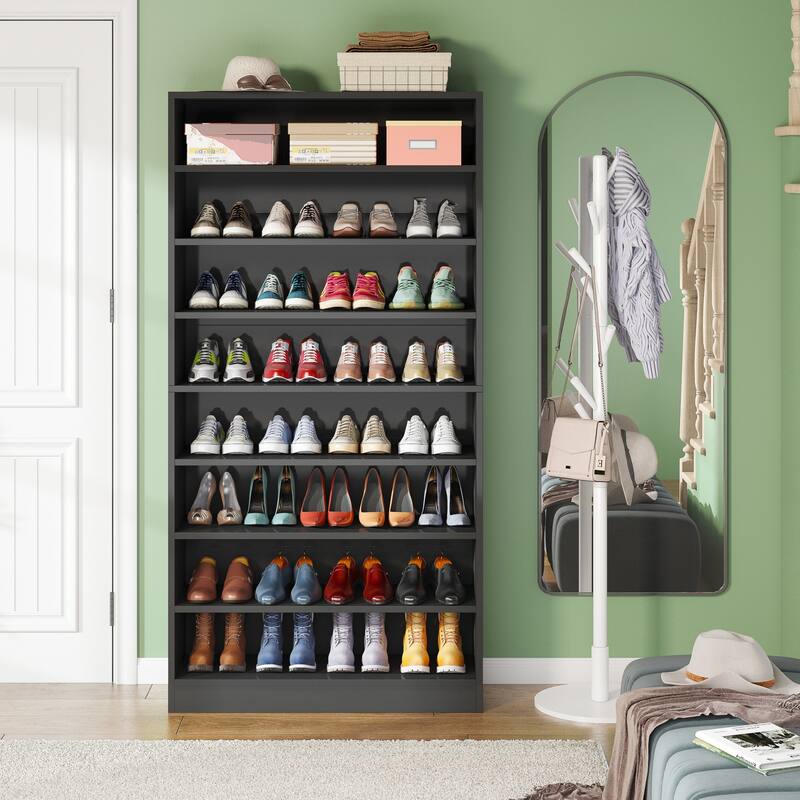 Shoe Cabinet Narrow High Shoe Cabinet with Open Storage for Entryway, White