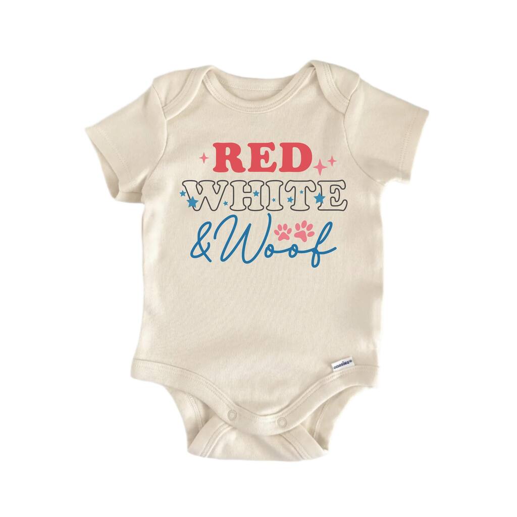 Red White & Woof Dog July 4th - Baby Boy Girl Clothes Infant Bodysuit Funny Cute Newborn