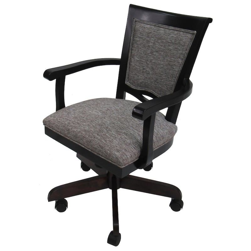 Swivel Wood Dining Caster Chair - 400 on Wheels - Custom Upholstery - 18 inch Seat - Mojave Grey - Black