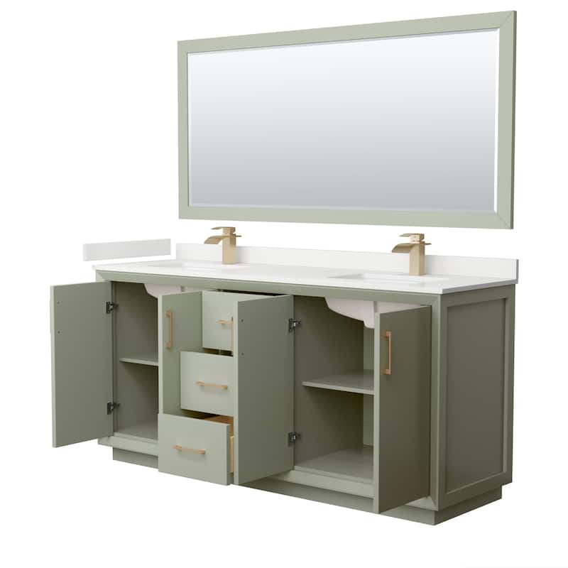 Strada 72-inch Double Vanity, Quartz Top, 70-inch Mirror