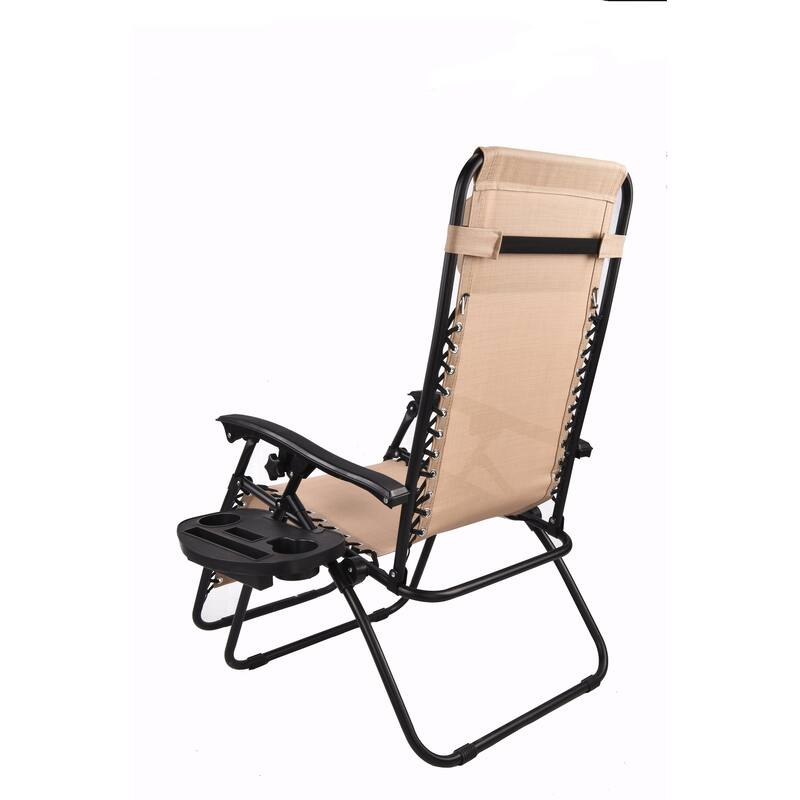 Zero Gravity Chair Case Lounge Outdoor Patio Beach Yard Garden Canopy Sunshade Utility Tray Cup Holder Tan Beige Two Pack
