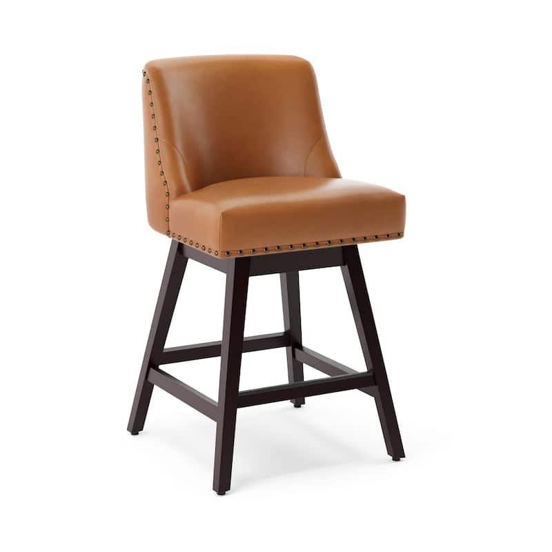 26 in. Fabric Upholstered Counter Height Swivel Bar Stool with Footrest - 19.6"D x 19.6"W x 37"H