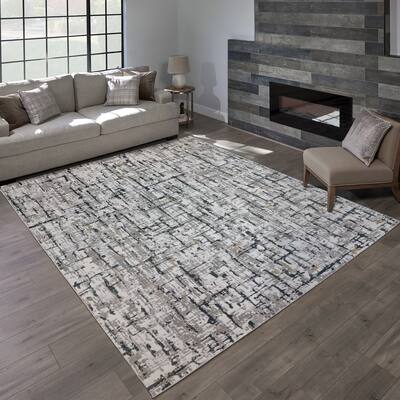 Gertmenian Quattro Lhasa Gray Polypropylene Modern Abstract Area Rug