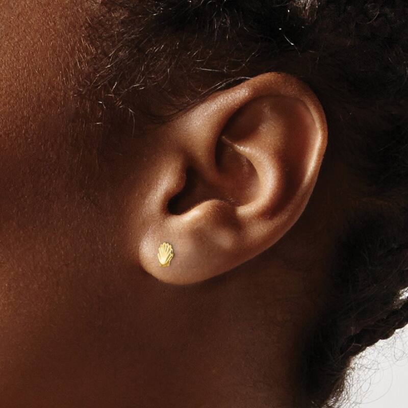 Curata Solid 14k Yellow Gold Childrens Shell Screw-back Earrings (5mm) - Orange