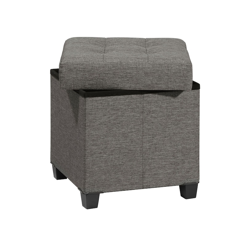 Velvet Ottoman Footrest with Storage, Tufted Design and Wooden Legs