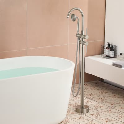 2-handle Freestanding Bathtub Faucet with Hand Held Shower