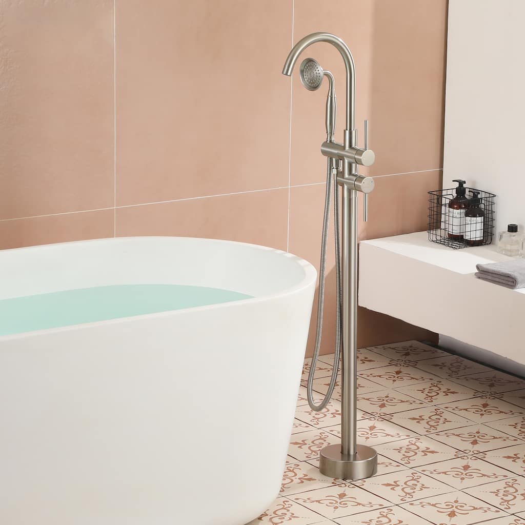 2-handle Freestanding Bathtub Faucet with Hand Held Shower