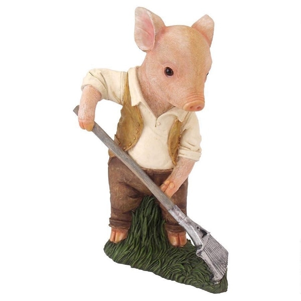12.5" Papa Pig Standing Yard Raking Statue - N/A