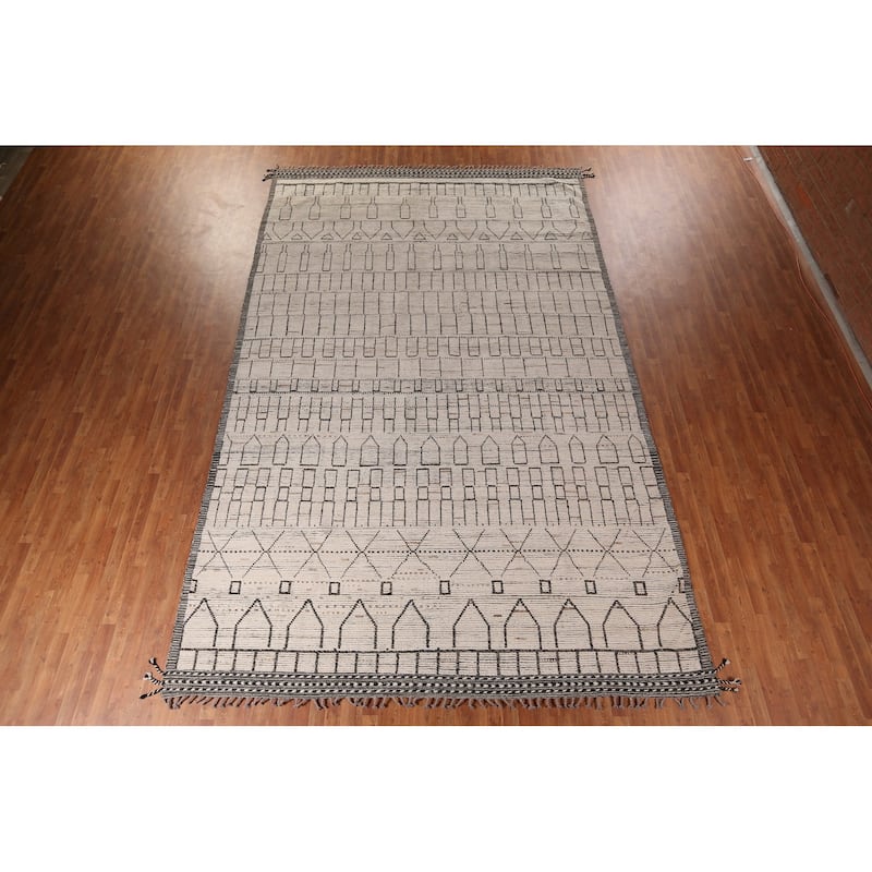 All-Over Trellis Moroccan Large Oriental Rug Hand-Knotted Wool Carpet - 9'11"x 16'0"