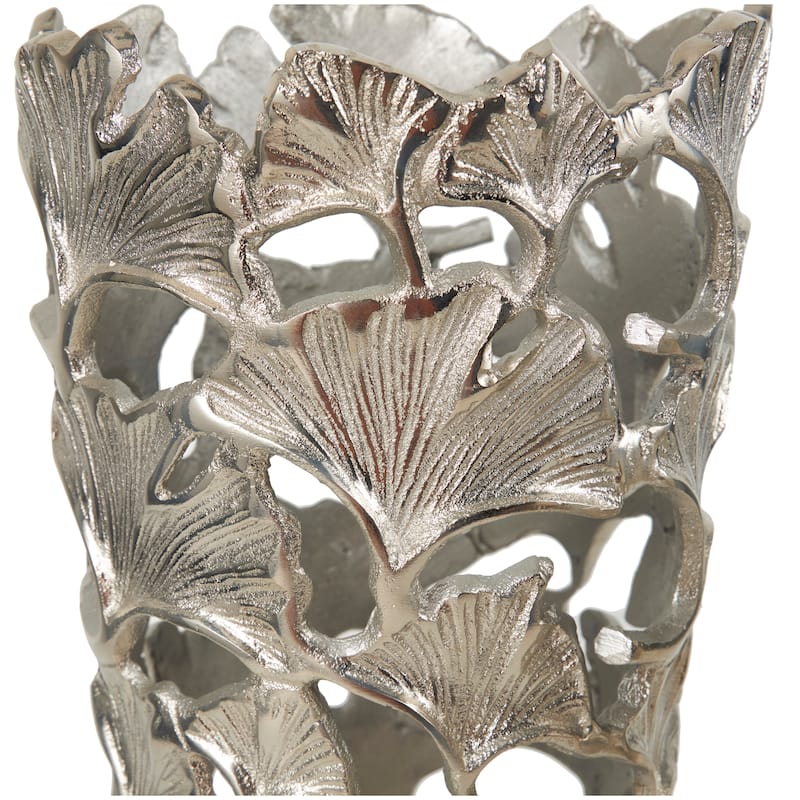 Aluminum Metal Vase with Ginkgo Leaf Design - Set of 2 Silver - Roche River Decor - 8"W x 8"L x 19"H