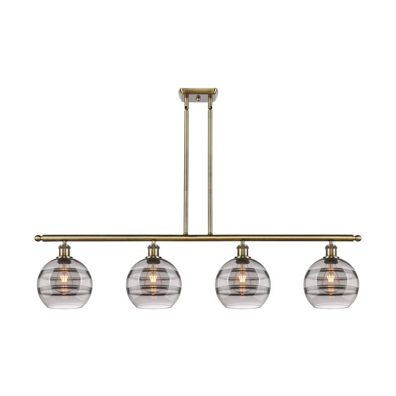 Innovations Lighting 516-4I-10-48 Rochester Linear Rochester 4 Light - Antique Brass / Smoked