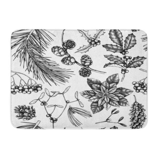 Shop Pattern Winter Trees Sketch Traditional Christmas Plants And Flowers Vintage Doormat Floor Rug Bath Mat 30x18 Inch Multi On Sale Overstock 31778976
