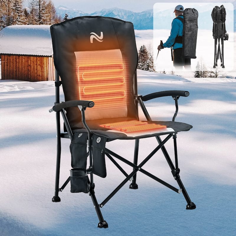 Outdoor Heated Folding Camping Chair 3 Heat Levels Portable Folding - Black-1pack