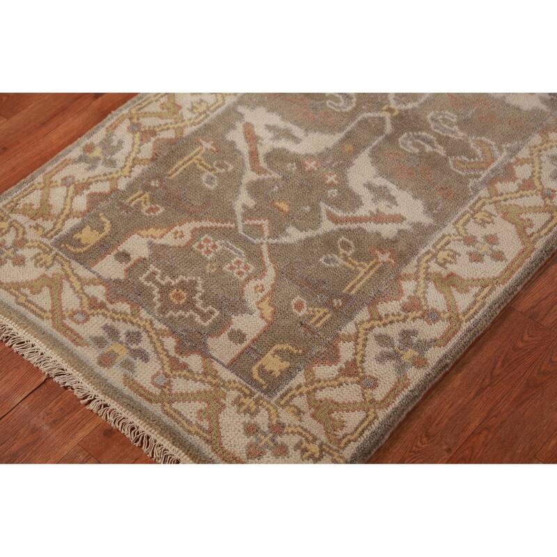 Light Brown Oushak Oriental Runner Rug Handmade Floral Wool Carpet - 2'8" x 10'0"
