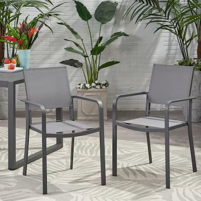 Roomfitters Outdoor Modern Aluminum Dining Chairs with Mesh Seat, Set of 2, Stylish and Comfortable Design, Gun Metal Gray
