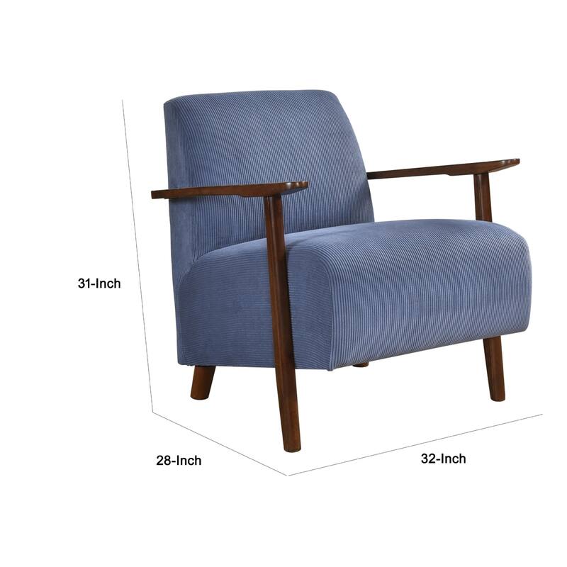 Bernie Accent Club Chair, Blue Corduroy, Dark Brown Solid Wood Frame