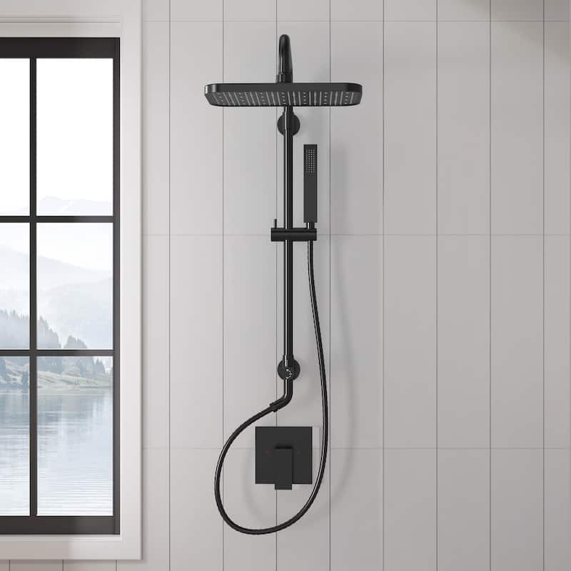 GRANDJOY 12" Rainfall Shower Head 3-Function Shower System with Adjustable Handheld Spray - Matte Black