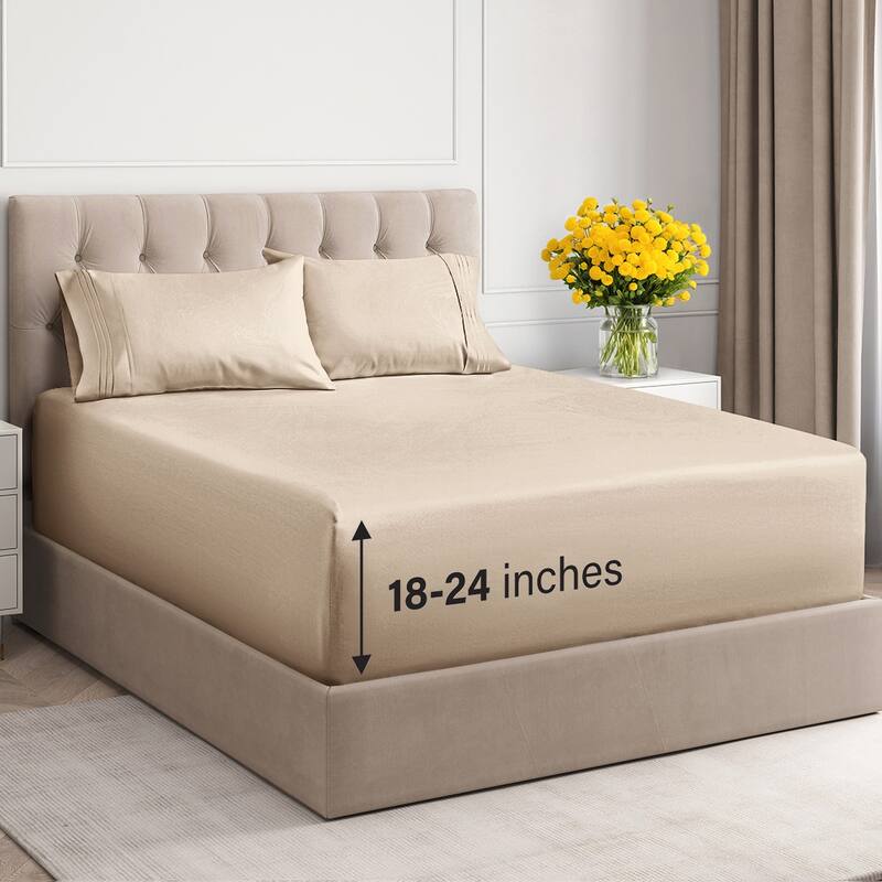 CGK Linens 4 Piece Solid Microfiber Extra Deep Pocket Bed Sheet Set - King - Cream