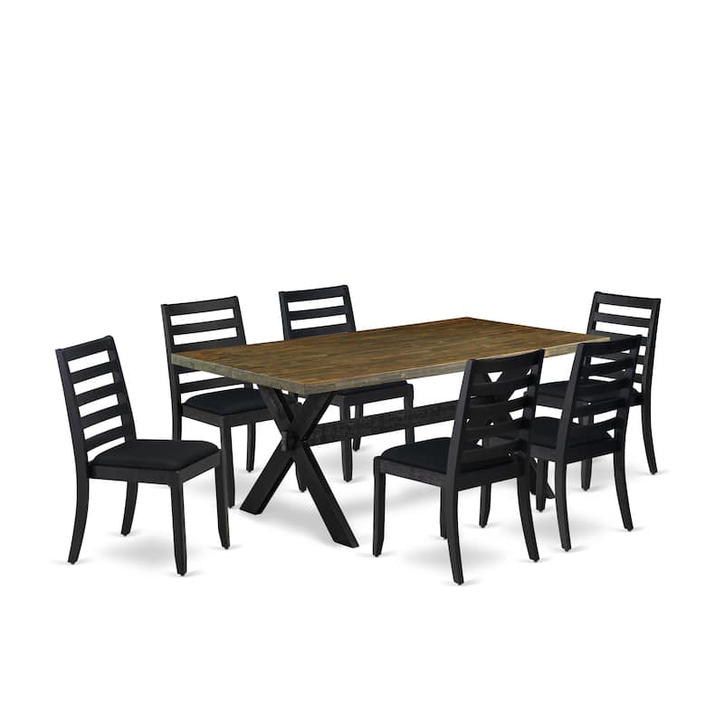 East West Furniture kitchen table set - a dinner table & Stackable chairs - Wire-brushed Black (Pieces & Seat Options) - X677X1624-7