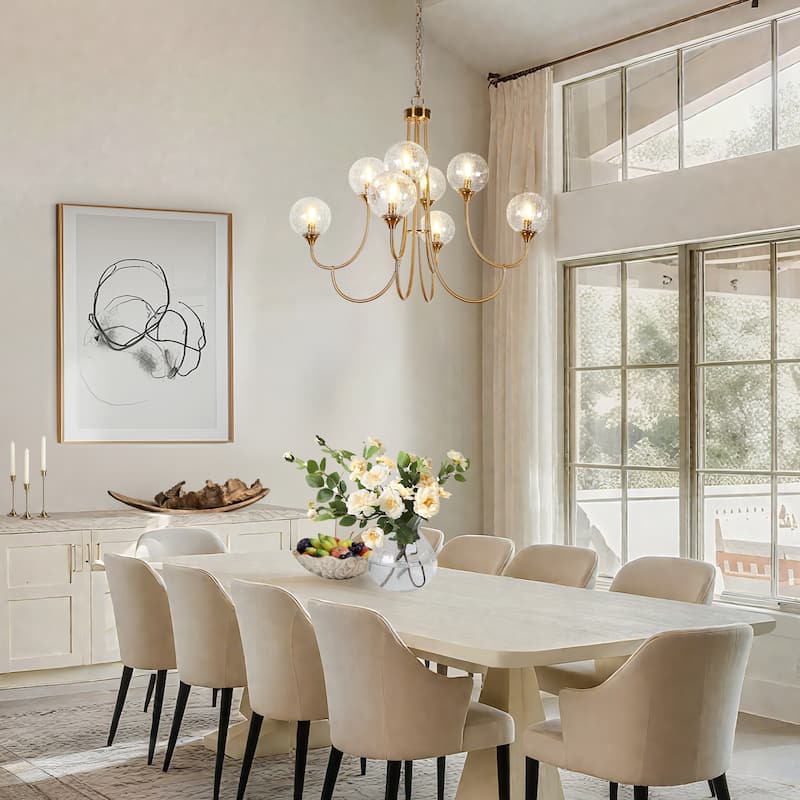 Modern Gold 8-Light Globe Glass Chandelier Classic Dimmable for Dining Living Room - Dia. 36.6"xH 30.7"