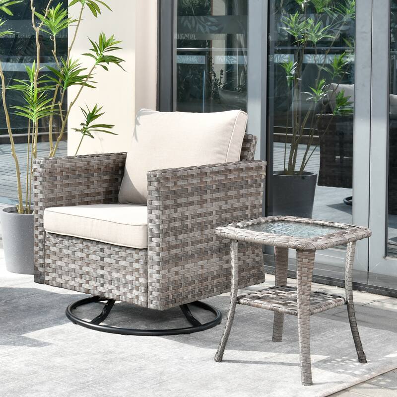 OVIOS 2-piece Swivel Rocking Wicker Chair Side Table Conversation Set