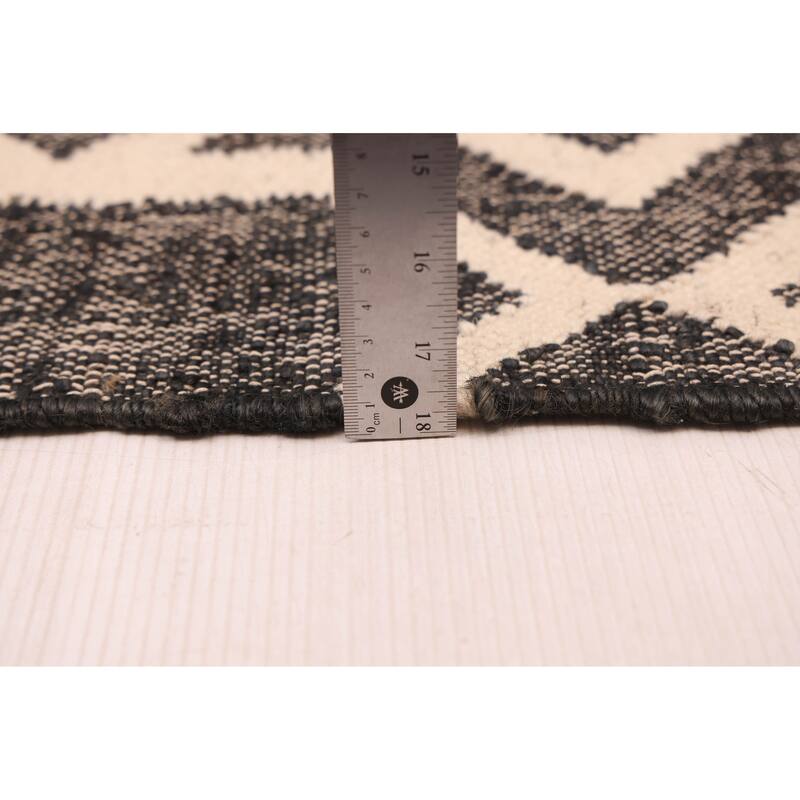 ECARPETGALLERY Flat-Weave Palas Denizli Black, White Kilim - 5'4 x 7'8