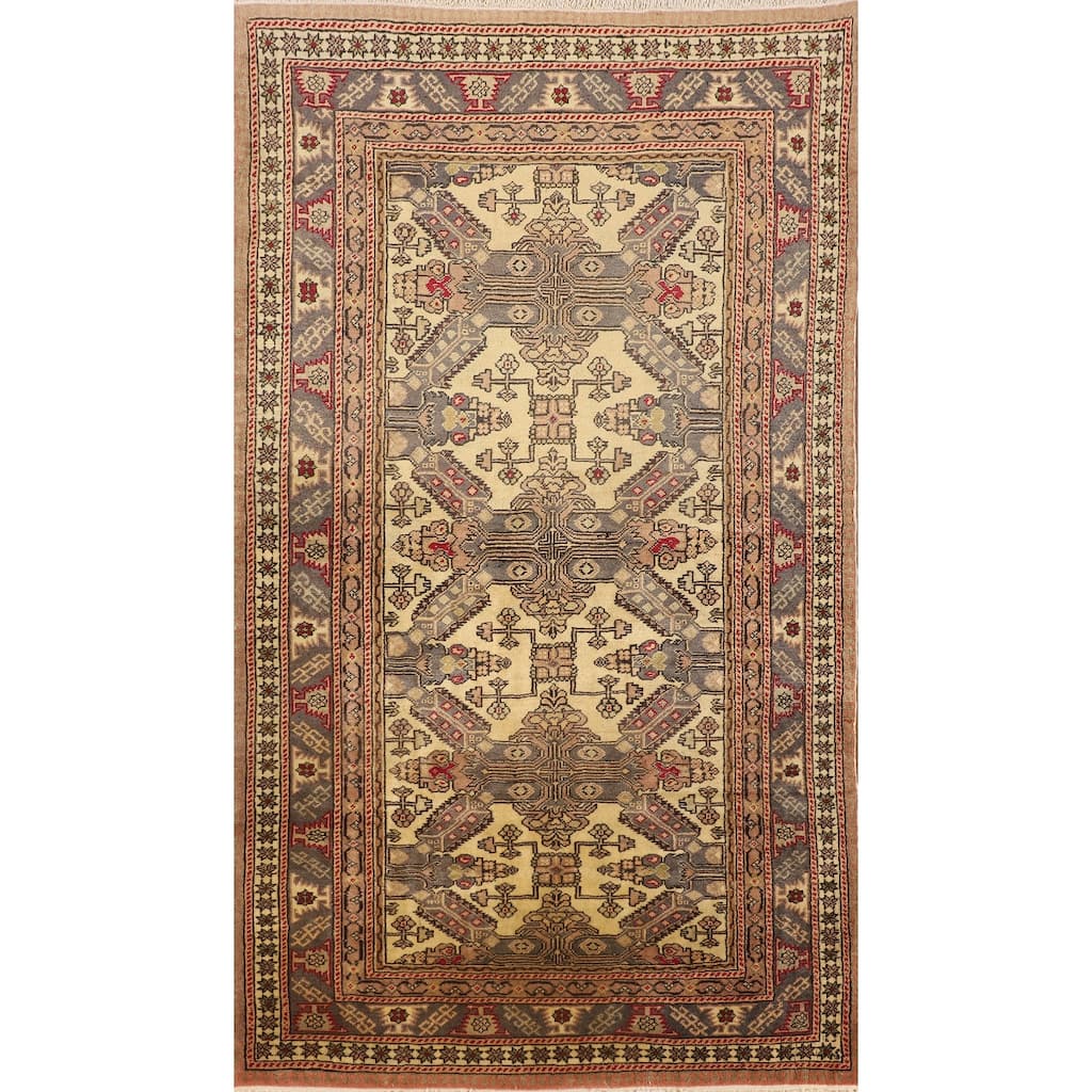 Geometric Anatolian Turkish Accent Rug Handmade Wool Carpet - 3'4" X 6'0"