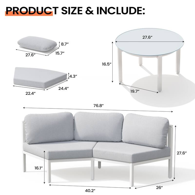 Outdoor Patio Furniture All-Weather Aluminum PE Rattan Wicker Half Round Curved Sofa Sectional Set