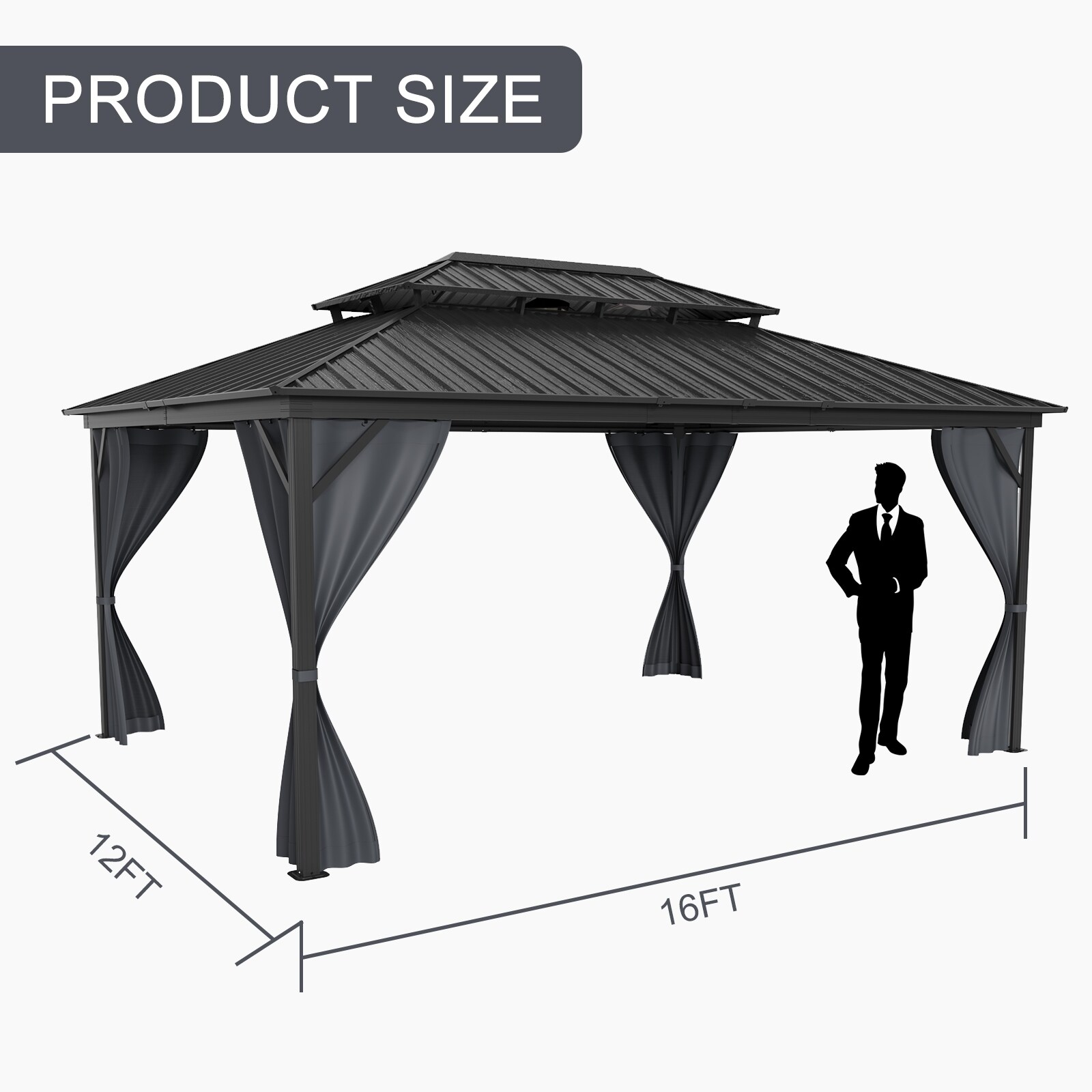 【楽天カード分割】 Permanent Hardtop Gazebo, Gazebo Double Roof Canopy with 焼酎