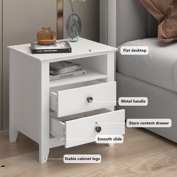 Timechee 21.7 Tall 2 Drawer 1 Shelf Nightstand in White End Table