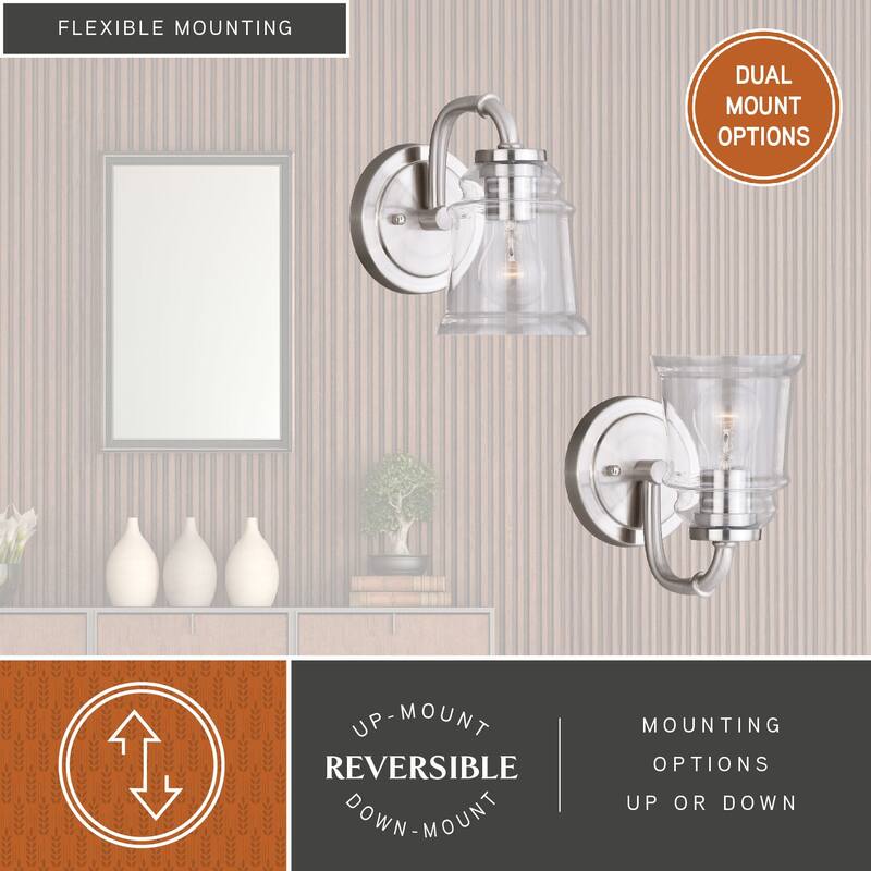 Vaxcel Toledo 1L Vanity Satin Nickel - 5.25-in W x 8.25-in H x 8-in D
