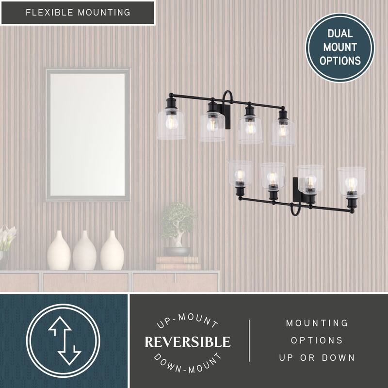 Bellwood Traditional Bathroom Vanity Wall Lighting Fixture, Glass Shade, Dimmable, LED Compatible, Over the Mirror Mount