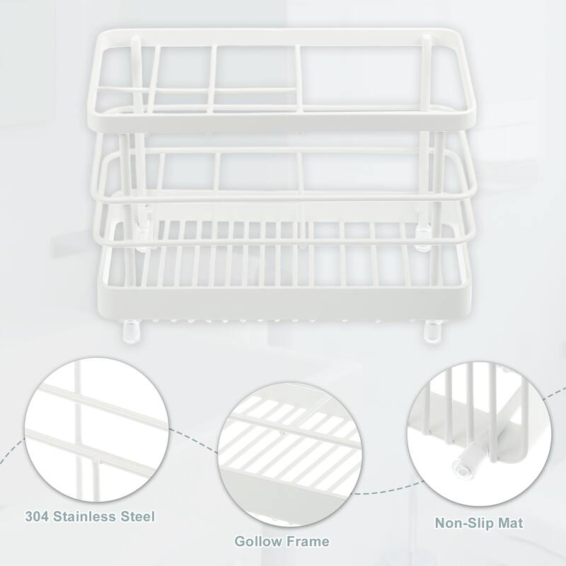 304 Stainless Steel Toothbrush Holder, Toothpaste Holder Stand, Bathroom Kitchen Accessories Organizer - White