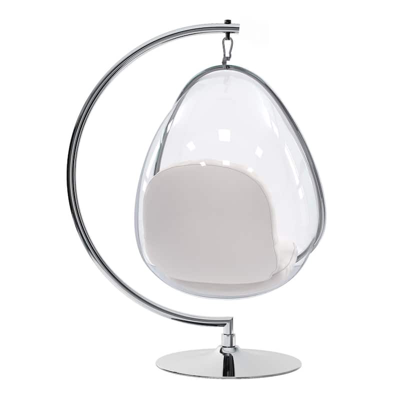 HomeRoots 28" White And Silver Acrylic and Faux Leather Balloon Chair - 28.4' X '45.4' X '23.8