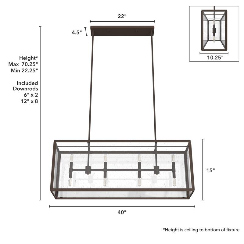 Hunter Felippe 8-Light Linear Chandelier, Kitchen Island, Dining Room, Cage, Contemporary
