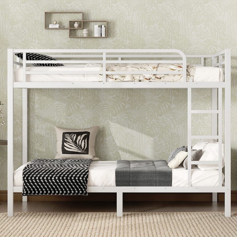 Space-Saving Twin XL over Twin XL Metal Bunk Bed for Teens and Adults, Noise Reduced, No Box Spring Needed, White
