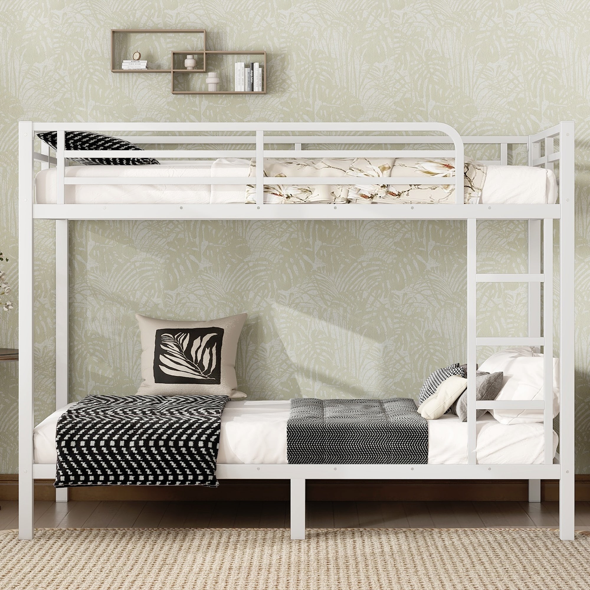 Twin XL Over Twin XL Metal Bunk Bed Frame with Heavy-Duty Slats, Safety Guardrails and Underbed Storage Space