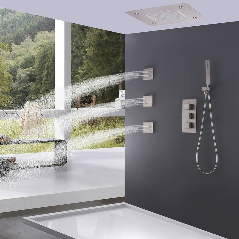 Rbrohant Thermostatic LED Waterfall Shower Faucet System Massage Jets