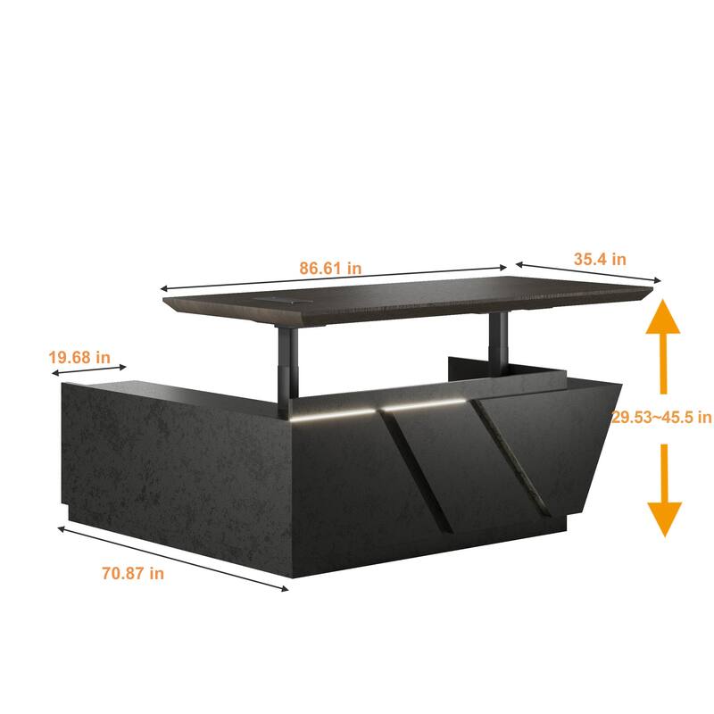 Adjustable Executive CEO Office L Shaped Desk with Drawer File Cabinets and LED Light