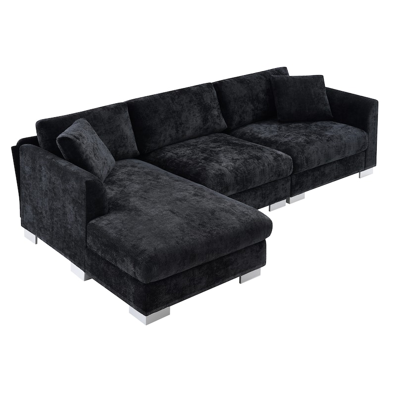 4-seat Chenille Indoor Sectional Sofa with Oversized Chaise