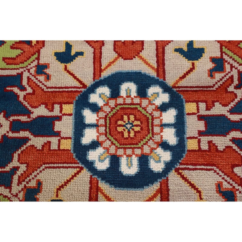 Ivory & Orange Medallion Heriz Serapi Indian Area Rug 9x12 - 9' x 12'