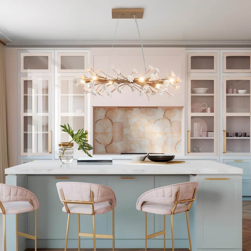 Veitchii Modern Ceramic Branch Glam Chandelier Gold 6-Light Kitchen Island Linear Pendant Lights - L 32.2"* W 10.2"* H 10.2"